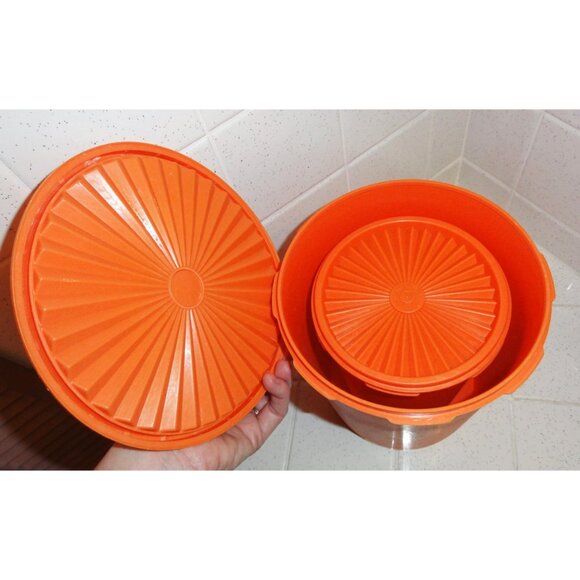 Vintage Orange Tupperware Nesting Canister Set of 3 servalier mcm 1970s storage - Picture 9 of 16